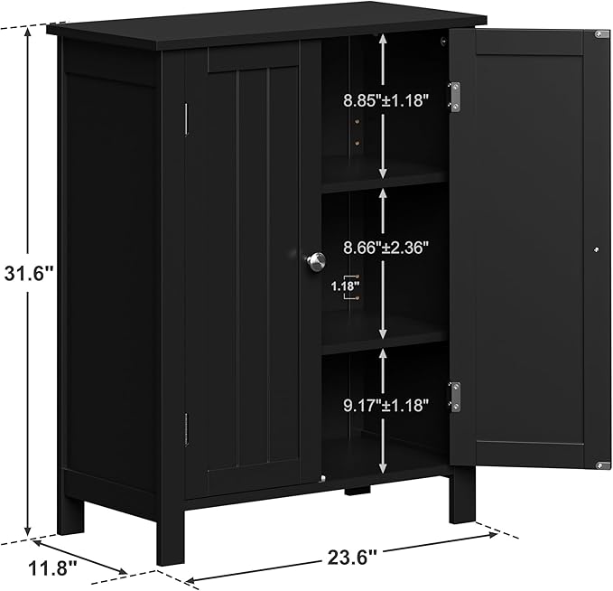 SUPER DEAL Modern Bathroom Floor Storage Cabinet with Adjustable Shelf and Double Door Rust Proof, Living Room Modern Home Furniture Storage Organizer Cabinet, Black