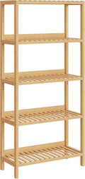 HOOBRO Bamboo Storage Shelf, 5-Tier Freestanding Shelving Unit, Multifunctional Storage Rack with Back Panel, 23.6 x 10.2 x 51.2 inches, for Bathroom, Living Room, Balcony, Kitchen, Natural YL96CJ01