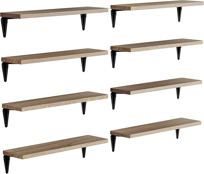 Wallniture Arras Floating Shelves for Wall, 17"x 4.5" Rustic Bookshelf for Living Room Decor, Home Office Bookshelves, Burned Finish Storage Shelf Set of 8