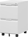 2 Drawer Metal Rolling File Cabinet with Lock, Under Desk Mobile Filing Cabinet for Home Office, Printer Stand with Casters Fits A4/Letter/Legal Size Documents, White