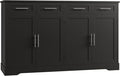 HOSTACK 60" Large Buffet Sideboard with Storage, 36" Tall Kitchen Buffet Storage Cabinet with 4 Drawer, Modern Coffee Bar Cabinet with Silver Handle, Long Sideboard Buffet Table for Kitchen, Black