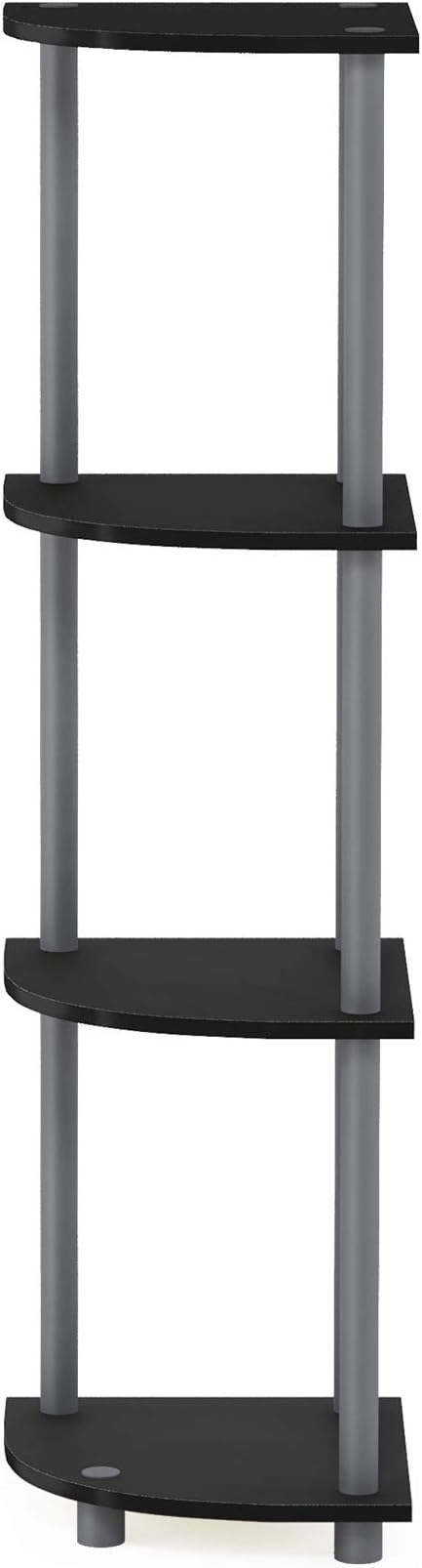 Furinno TURN-N-TUBE Corner Shelf, 4-Tier Corner Bookshelf, Display Storage Shelves with Open Shelves, for Organization and Storage, Living Room, Home Office, Garage, Black