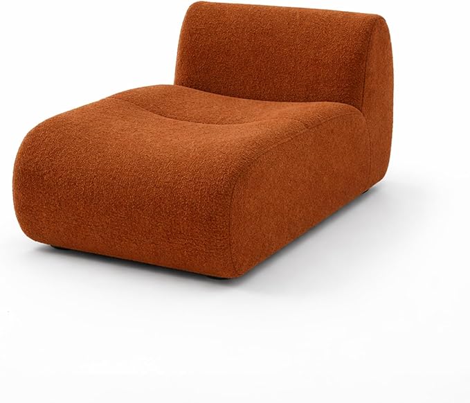 45" Curved Sectional Chaise, Modern Single Sofa Lounge Chair with Deep Seat, Boneless Modular Sherpa Sofas for Small Living Room, Bedroom, Apartment– No Assembly,Orange