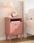 Nightstand, Boho Night Stand with 1 Drawers, Modern Side Accent Table with Open Shelf, Wooden Top Bedside End Table for Bedroom, Living Room, Pink