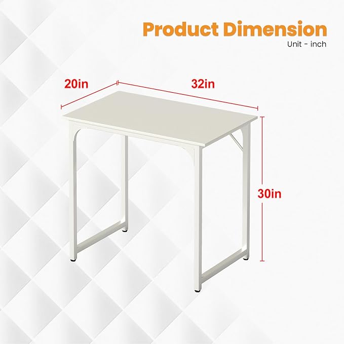 PayLessHere | 32 Inch Computer Desk | White | Office Desk with Metal Frame, Adjustable Feet | Water-Resistant, Scratchproof Surface | Sturdy Writing Table for Home Office or Study | Pack of 1