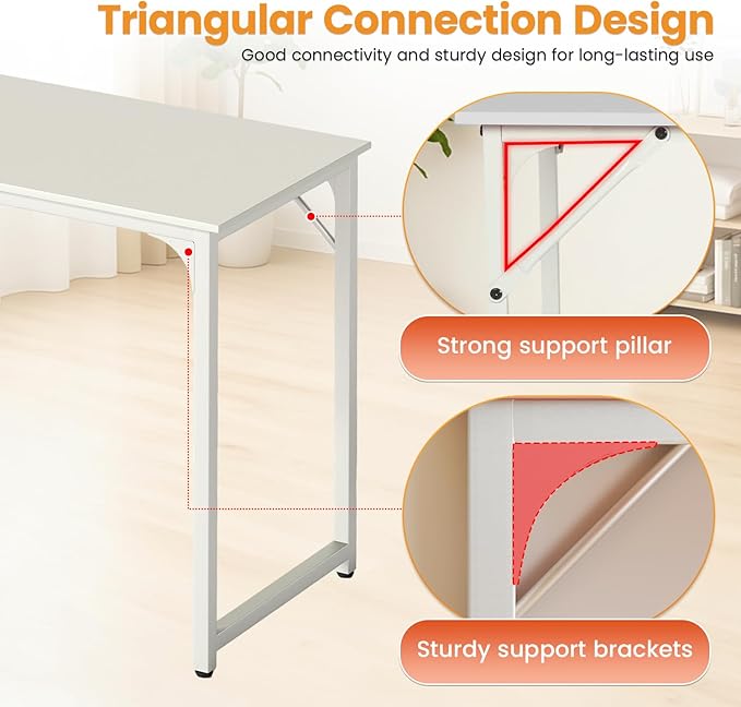PayLessHere | 47 Inch Computer Desk | White | Office Desk with Metal Frame, Adjustable Feet | Water-Resistant, Scratchproof Surface | Sturdy Writing Table for Home Office or Study | Pack of 1
