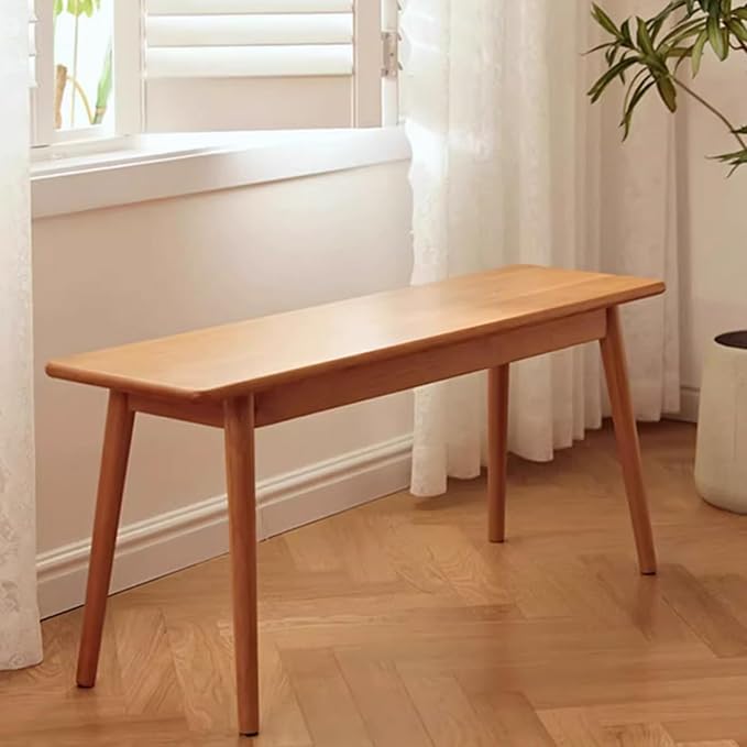 Dining Bench, Wood Bench Solid USA Cherry Wooden Bench Indoor Dining Room Table Home Bedroom Bed End Restaurant Modern Hallway Furniture (Natural Color, 31.5" W x 11.8" D x 17.7" H)
