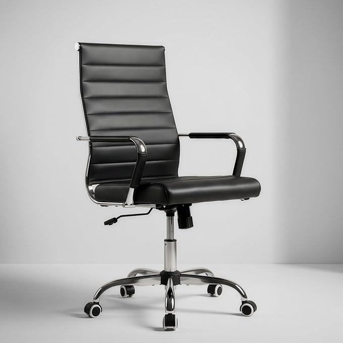 Okeysen Office Desk Chair, Ergonomic Leather Modern Conference Room Chairs, Executive Ribbed Adjustable Swivel Rolling Chair for Home Office.