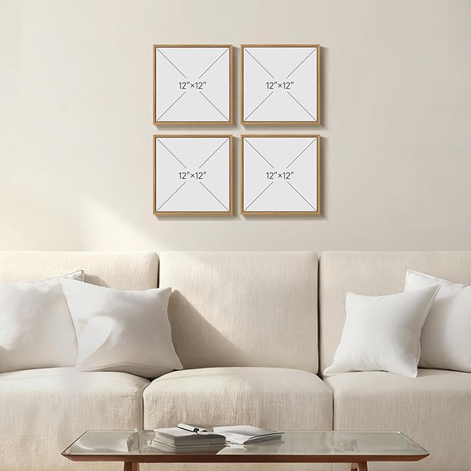 Framed Abstract Wall Art, Set of 4 Piece Modern Beige Canvas Picture Artworks Decor, Matisse Minimalist Neutral Painting Prints for Living Room Bedroom Cabinet and Dining Room