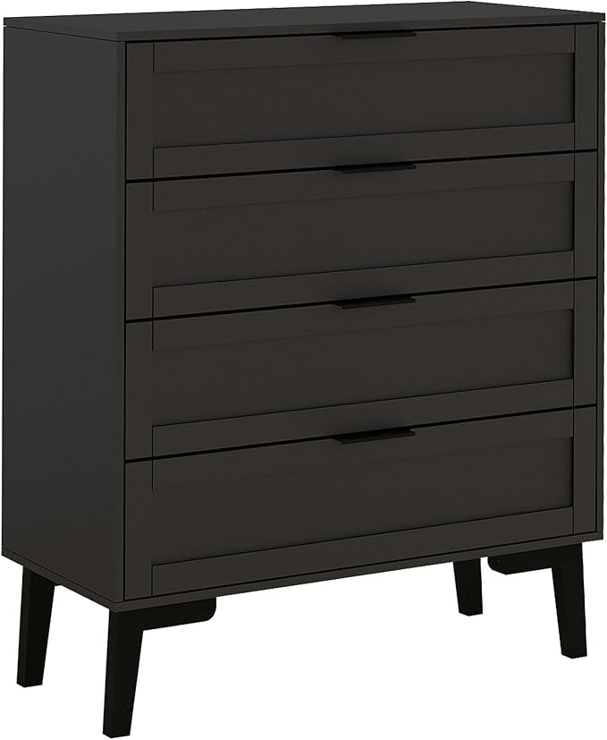 TaoHFE Black 4 Drawer Dresser for Bedroom,Wood Lingerie Chest of Drawers for Bedroom,Modern 36inch Tall Black Dresser for Bedrooms Living Room, Entryway, Cloakroom