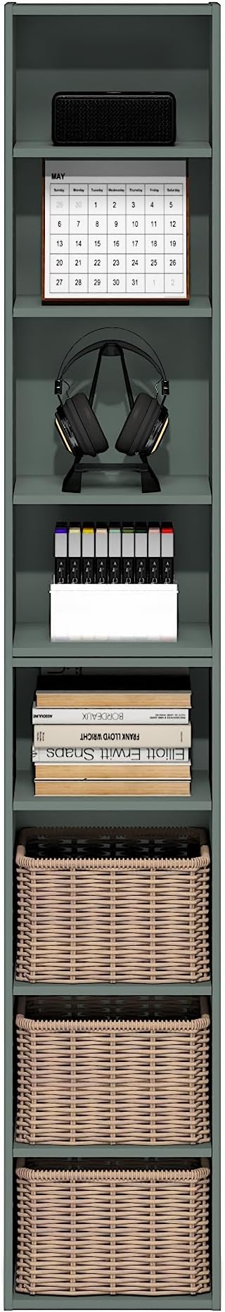 Furinno PASIR Book Shelf, 8-Tier Separable Tall Bookshelf, Stackable Bookcase with Adjustable Open Shelf, 9.3 x 11.8 x 70.9, for Living Room, Bedroom, Home Office, Sage Green