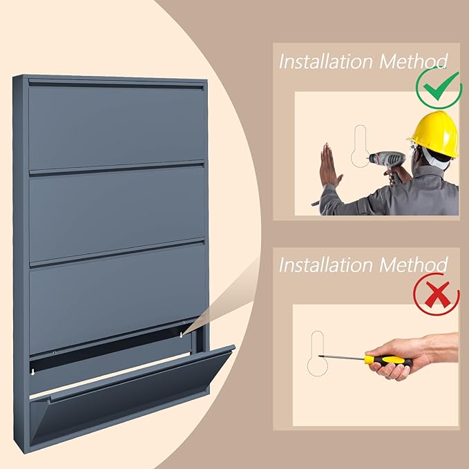 LUCYPAL Shoe Storage Cabinet with 4 Flip Drawers,Hidden Slim Shoe Cabinet,Wall Mount Metal Shoe Cabinet for Entryway, Blue