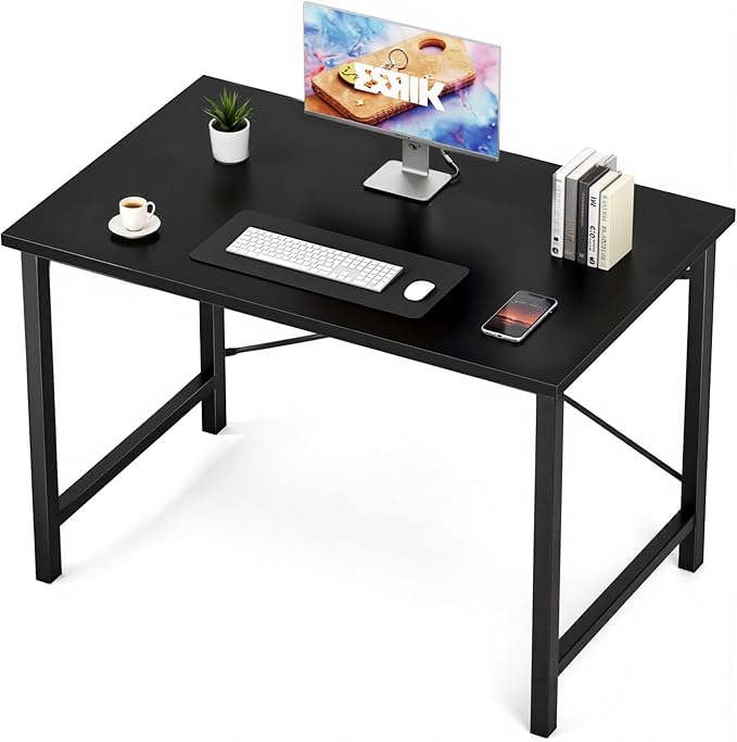 Sweetcrispy Small Computer Office Desk 40 Inch Student Study Writing Work with Metal Frame Wood Tabletop Modern Simple Home Bedroom PC Table - Black