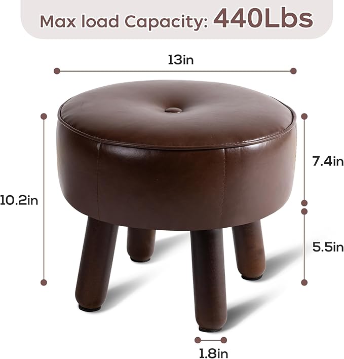 oakvivo Small Foot Stool Ottoman, Round Pouf Foot Rest, Footstool Ottomans with Rubber Legs Under Desk, Faux Leather Footrest for Couch, Living Room, Bedroom, Office, 13''L x 13''W x 10.2''H, Coffee