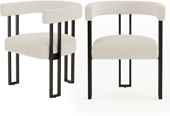 VIRRMO Boucle Upholstered Dining Chairs Set of 2 Corduroy Kitchen & Dining Room Chairs with Metal Legs Mid Century Modern Chairs for Dining Room(Cream, 2)