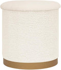 B FSOBEIIALEO Ottoman with Stroage, Round Boucle Storage Ottoman with Gold Plating Base,Foot Rest Stool for Dorm Room, Living Room White, 14.76"x14.76"x16.34"
