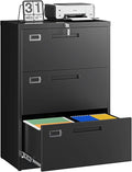 Letaya 3 Drawer File Cabinets with Lock,Metal Lateral Filing Storage Cabinet Printer Stand,Black Steel Home Office Cabinet for Hanging Files Letter/Legal/A4 Size (Black, H39.84×W28.35×D15.74)