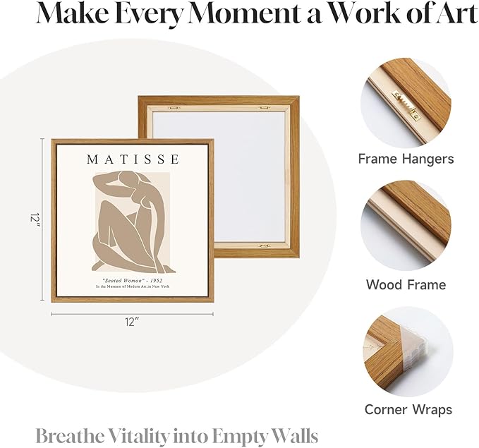 Framed Abstract Wall Art, Set of 4 Piece Modern Beige Canvas Picture Artworks Decor, Matisse Minimalist Neutral Painting Prints for Living Room Bedroom Cabinet and Dining Room