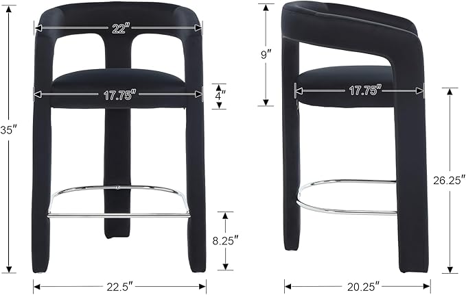 HNY 26 Inch Modern Tall Barrel Bar Stool, Velvet Upholstered Barstool with Open Back, Counter Height Bar Stool Chair with Armrest for Kitchen Island, Black
