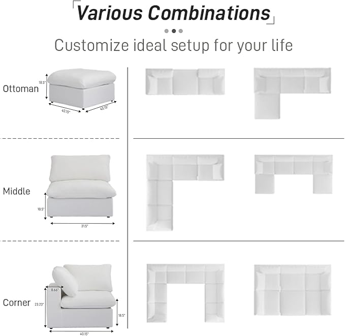 Cloud Couch Modular Sectional Sofa,160.6" Down Filled Convertible Sectional Sofa for Living Room,Modern V Shaped 5 Seater,Covers Removable & Washable, Khaki