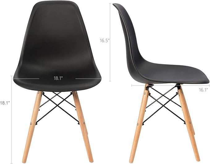 Furmax Modern Style Dining Chair Mid Century Modern DSW Chair, Shell Lounge Plastic Chair for Kitchen, Dining, Bedroom, Living Room Side Chairs Set of 4(Black)