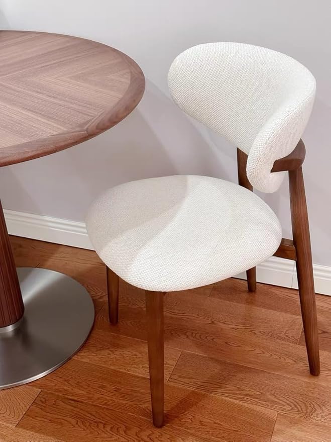 Modern Solid Wood Dining Chairs Set of 2 with Curved Back, Ergonomic Upholstered Seat, Natural Wood Legs with Adjustable Anti-Slip Foot Pad, for Kitchens, Living Rooms, Offices (S-Walnut, Set of 2)