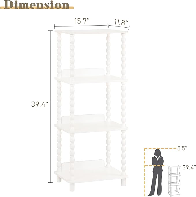 Fultyle Bookshelf, 4-Tier Bookcase with Open Shelves, Modern Book Shelf for Small Spaces, Bedroom, Living Room and Office with Solid Wood Legs(White)