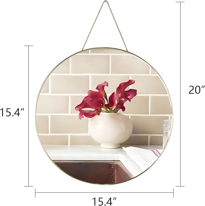Funerom Gold Round Wall Mirror 15.4 Inches Circle Mirror Bathroom Mirrors for Over Sink