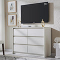 Aitjunz Modern 6 Drawers Dresser for Bedroom, 47" Wide Wood Dressers & Chests of Drawers with Curved Profile Design, Mid Century Modern Dresser for Closet for Bedroom, Living Room, Antique White
