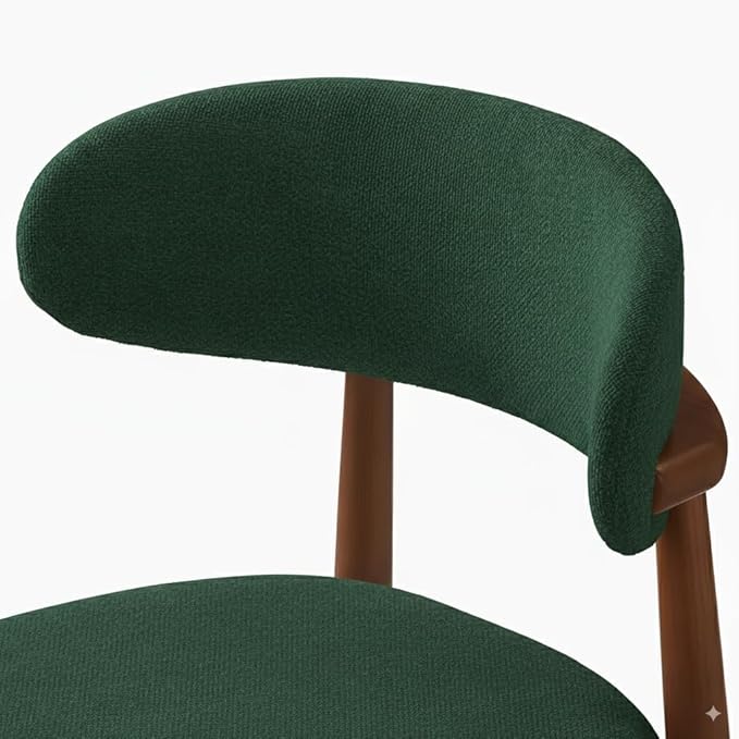 Modern Solid Wood Dining Chairs Set of 2 with Curved Back, Ergonomic Upholstered Seat, Natural Wood Legs with Adjustable Anti-Slip Foot Pad (Dark Green-Walnut, Set of 2)