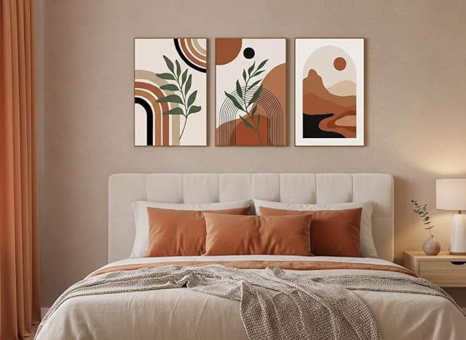 SAFERRYHOME Large Boho Abstract Wall Art, Mid Century Bohemian Wall Decor Framed Canvas Set of 3, Modern Minimalist Artwork Botanical Painting Prints Pictures for Living Room Bedroom Bathroom, 24x36inch