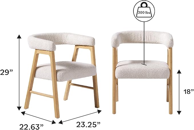Walker Edison Ezra Modern Curved Back Dining Chair with Boucle Upholstery - Ivory (Set of 2)