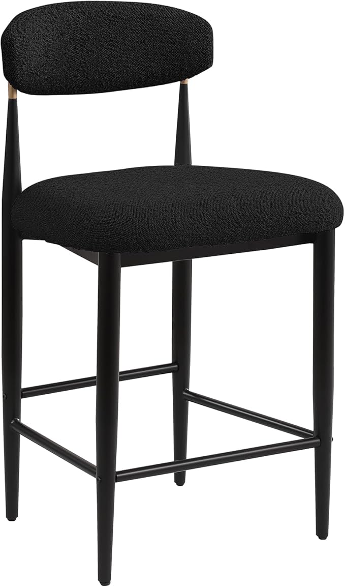 Morden Fort Modern Counter Height Bar Stools Set of 4, Black Upholstered Counter Stools with Gold Accent, 26" Boucle Island Chairs for Kitchen and Home Bar