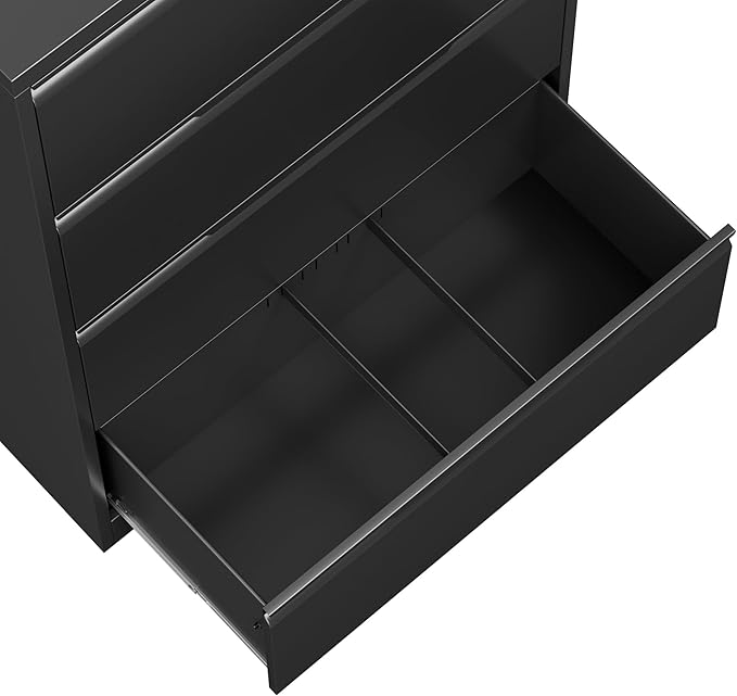 4 Drawer Lateral File Cabinet with Lock, Heavy-Duty Metal Vertical Filing Cabinet for Office, Steel Storage Compatible with Hanging Files Letter/Legal/F4/A4 Sizes, Black