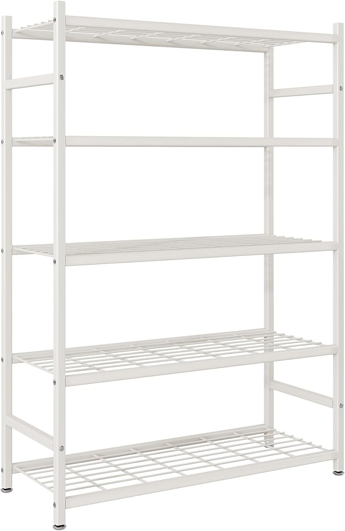 Storage Shelves, 5-Tier Metal Shelving Unit with Adjustable Feet, Shelf Organizer for Garage, Kitchen, Pantry and Closet Organization, 36.4" x 11.8" x 68.3", White