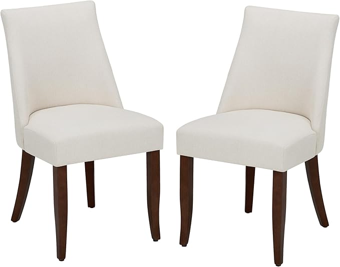 Wooden Dining Chairs Set of 2, Upholstered Farmhouse Fabric Dining Room Chair, Mid Century Kitchen Chair for Restaurant & Cafe, Beige