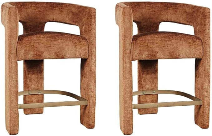 Jofran Gwen Rust Upholstered Counter Stool with Arms – Versatile Barstools – Stylish Seating for Kitchen Dining Room or Home Bar, Natural, Modern Counter Stools, Set of 2