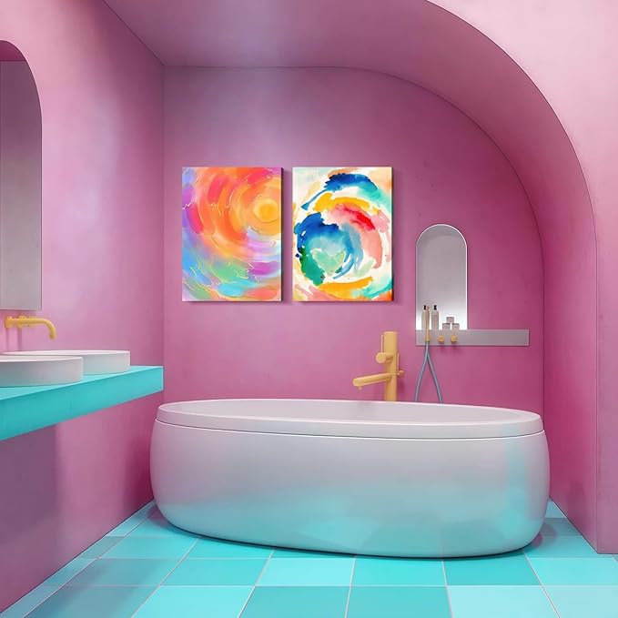 2pcs Framed Abstract Canvas Wall Art Set Of Prints Colorful Gallery Artwork Posters For Living Room Bedroom Bathroom Modern Decorative Pictures On Canvas12x16 Inch