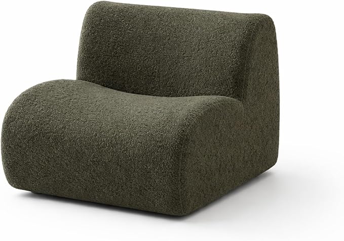 Curved Modular Single Sofa Chair, 33" Foam Boneless Sherpa Couch, Comfy Teddy sofas for Small Spaces, Modern Sectional Couches for Living Room, Bedroom, Apartment, Dorm, Office– No Assembly, Grey