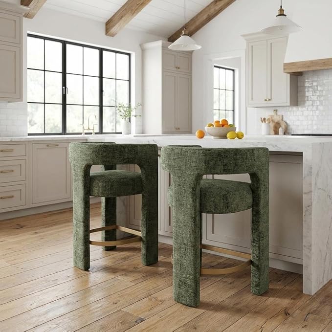 Jofran Gwen Forest Upholstered Counter Stool with Arms – Versatile Barstools – Stylish Seating for Kitchen Dining Room or Home Bar, Natural, Modern Counter Stools, Set of 2