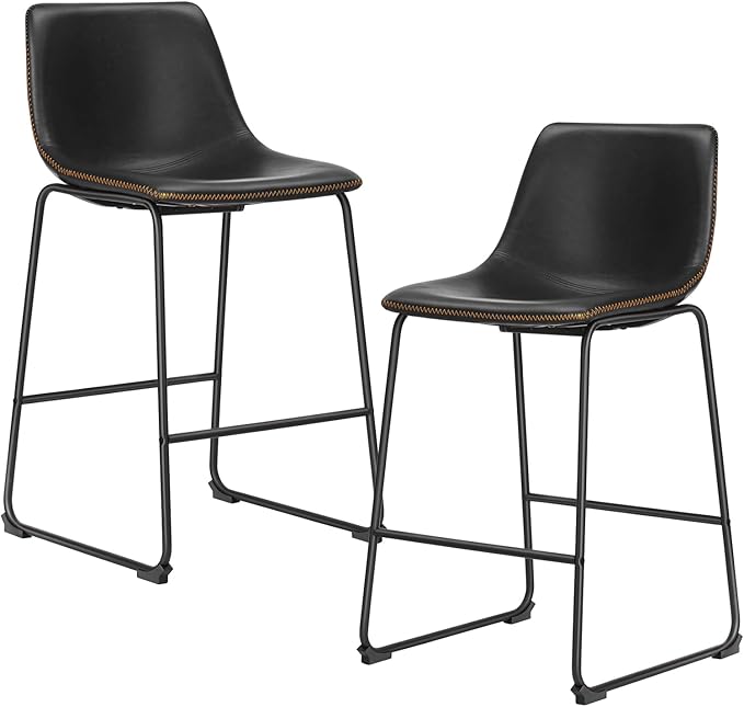 DUMOS 26 Inch Counter Height Bar Stools Set of 2, Modern Faux Leather High Barstools with Back and Metal Leg, Bar Chairs for Kitchen Island, Elegant Black