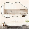 Itrue 26x46 Inch Black Framed Irregular Tempered Glass Wall Mirror, Asymmetrical Vanity Mirror for Bathroom, Bedroom, Entryway
