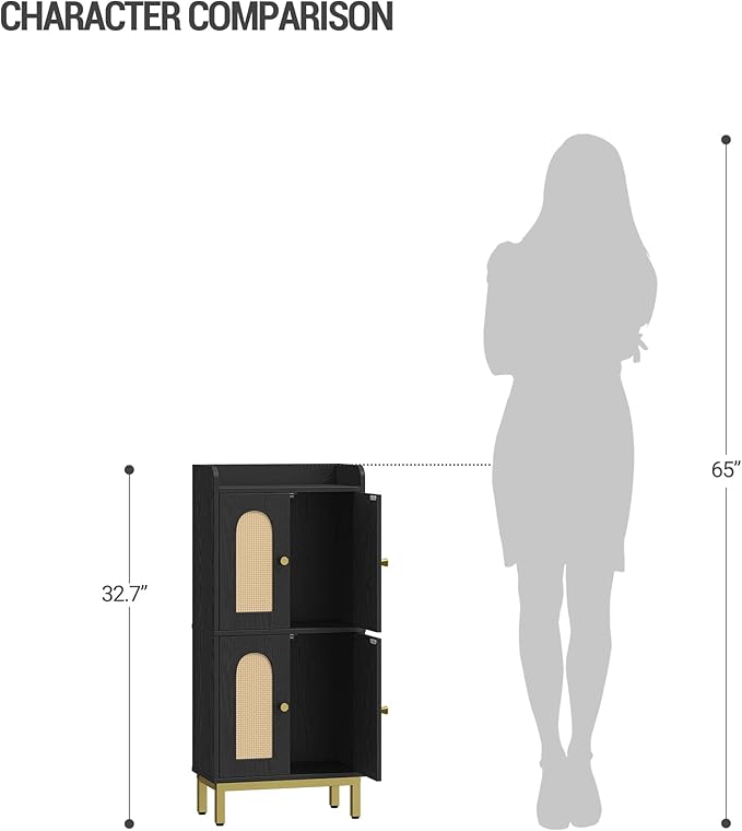 Hzuaneri Bathroom Cabinet, Small Storage Cabinet with 4 Doors, Bathroom Organizers and Storage Cabinets with Adjustable Feet, Cabinets Freestanding for Living Room, Kitchen, 7.1"D x 14.6"W x 32.7"H