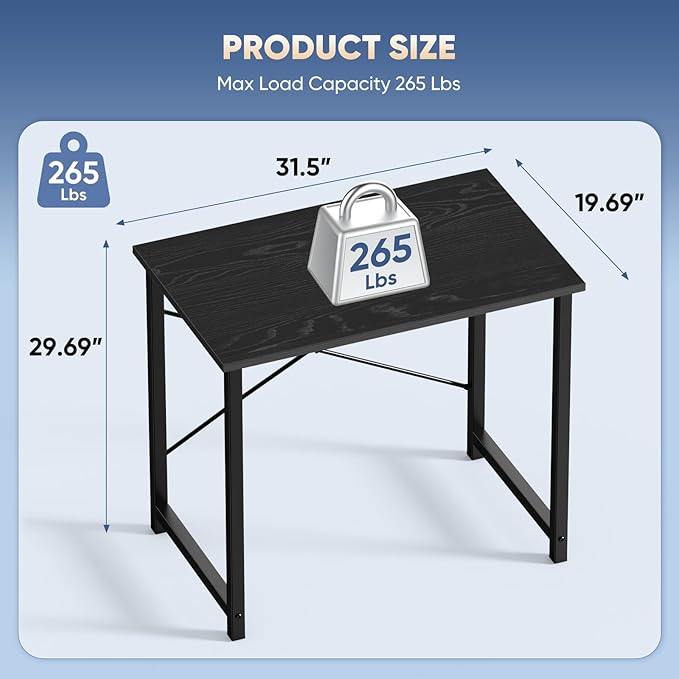 DUMOS 32 Inch Office Small Computer Desk Modern Simple Style Writing Study Work Table for Home Bedroom - Wood Black