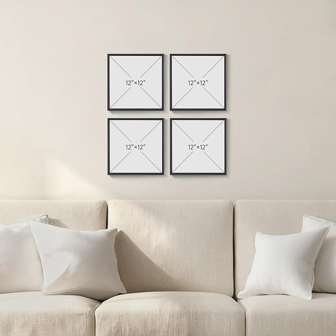 4 Piece Framed Abstract Boho Wall Art Set, Modern Mid Century Canvas Picture Wall Decor, Minimalist Geometric Orange and Brown Paintings Prints for Living Room Bedroom Hallway, 12x12 Inch