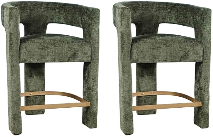 Jofran Gwen Forest Upholstered Counter Stool with Arms – Versatile Barstools – Stylish Seating for Kitchen Dining Room or Home Bar, Natural, Modern Counter Stools, Set of 2