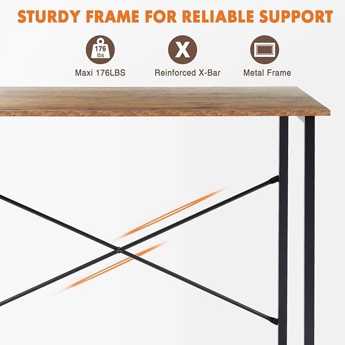 Sweetcrispy Small Computer Office Desk 32 Inch Student Study Writing Work with Metal Frame Wood Tabletop Modern Simple Home Bedroom PC Table - Rustic, 2 Pack