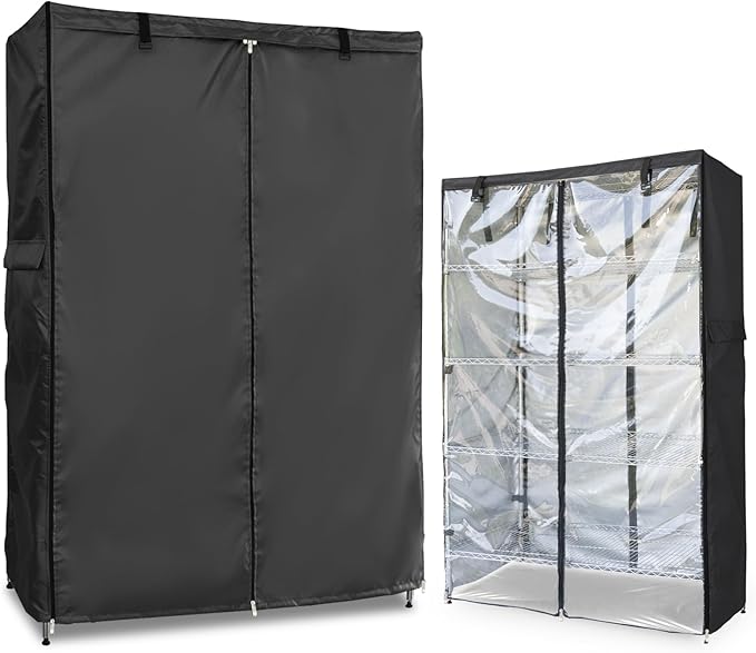 Waterproof Shelf Cover,Outdoor 600D Heavy Duty Dustproof Storage Shelves Cover,48''x24''x72'' Shelf Covers for Wire Shelving with Zippers,Storage Rack Covers with Clear Front