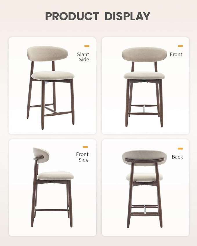 Bar Stools Set of 1, 25.6″ Counter Height Bar Stools with Wood Legs, Upholstered Modern Kitchen Barstools for Kitchen Island Dining Room Bar, Beige