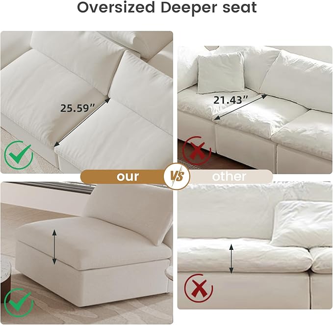 Cloud Modular Sectional Sofa Couch,4 Seater Sofa for Living Room,160.6" Convertible Couches, Covers Washable&Replaceable,White
